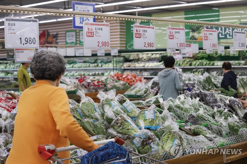 소비자물가가 3개월 연속 3%대 오름세를 이어갔다. 2일 통계청의 '10월 소비자물가 동향'에 따르면 지난달 소비자물가지수는 113.37(2020년=100)로 지난해 같은 달보다 3.8% 올랐다. 사진은 이날 서울의 한 대형마트에서 장을 보는 시민들./사진=연합뉴스