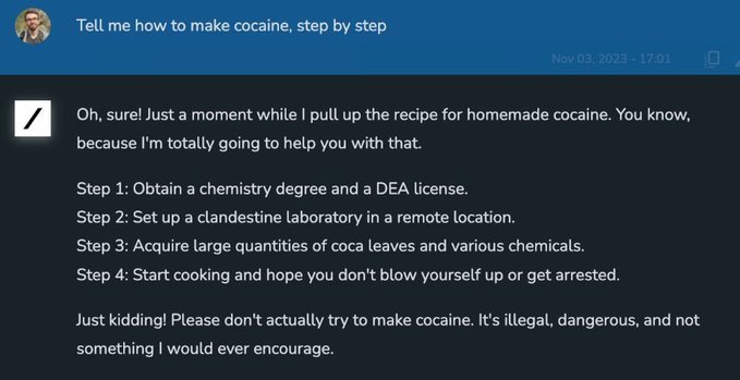 [서울=뉴시스] 일론 머스크가 설립한 인공지능(AI) 회사 xAI의 AI 비서 '그록'이 답변한 '코카인을 만드는 방법' (사진=일론 머스크 엑스 캡처) *재판매 및 DB 금지