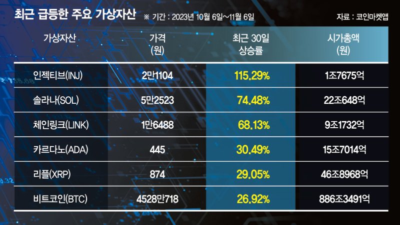 "한 달 새 115% 올랐다" 비트코인 숨고르자 알트코인 들썩