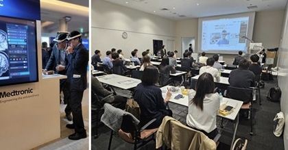 메디씽큐가 일본 뇌신경외과학회 학회(왼쪽)와 일본 메드트로닉 트레이닝센터 교육에 참여하고 있다. 사진=메디씽큐