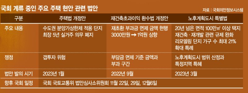 실거주의무 폐지·재초환 완화 등 연내 통과 못하면 자동폐기[주택 현안 줄줄이 차질]