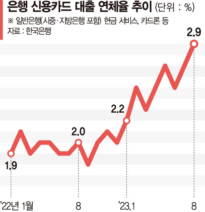 고금리에… 은행 신용카드 대출 연체율 8년만에 최고