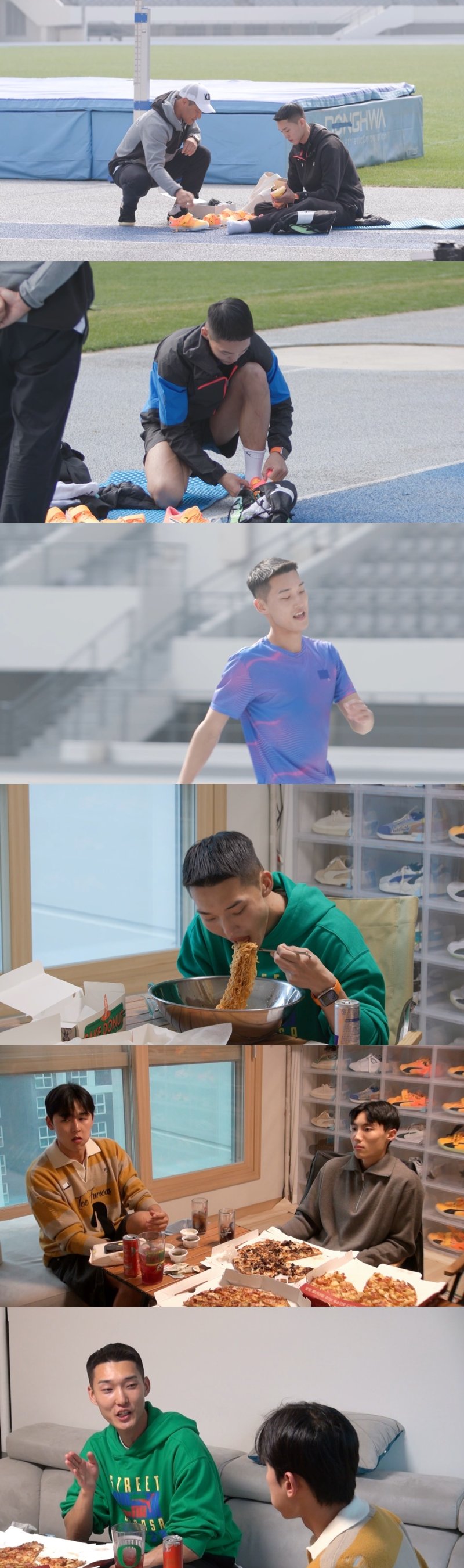 '1위 높이뛰기 국가대표' 우상혁, 도넛 6개·라면 6봉 '순삭 먹방'