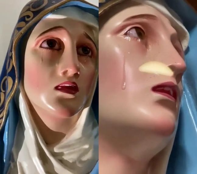 최근 멕시코의 한 교회에서 눈물 흘리는 성모마리아상이 포착돼 이목이 쏠리고 있다. 출처=데일리메일