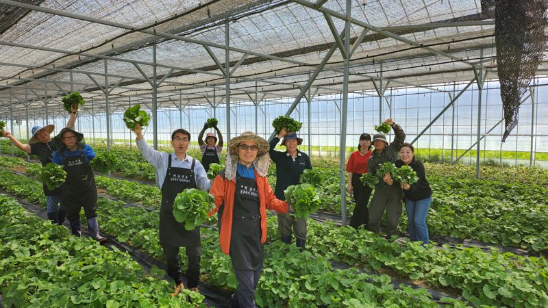 양구 약수마을의 영농활동 체험자들이 온실에서 기념 촬영을 하고 있다. /사진=농림축산식품부