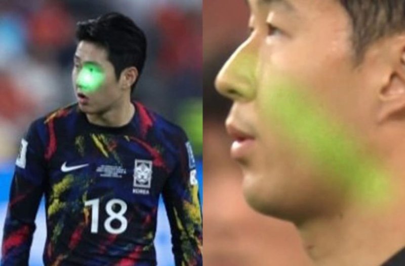 지난해 11월 한국과 중국의 2026월드컵 아시아C조 2차전에서 중국 관중이 손흥민(오른쪽), 이강인 얼굴을 향해 레이저 불빛을 발사, 경기를 방해했다. /사진=서경덕 SNS 갈무리,뉴스1