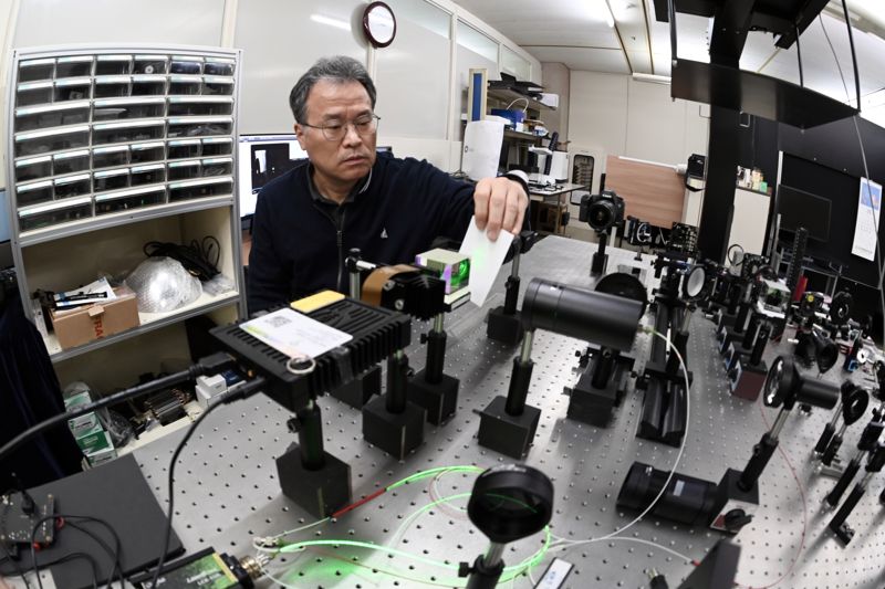 한국전자통신연구원 채병규 책임연구원이 홀로그램 영상 시야각을 확대하기 위해 실험을 진행하고 있다. ETRI 제공