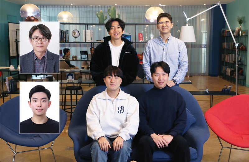 [울산=뉴시스] UNIST 연구진. 사진 위 왼쪽 고현협 교수, 아랫줄 왼쪽(네모)부터 제 1저자 김진영 연구원, 왼쪽 세번재 제1저자 정건영 연구원 *재판매 및 DB 금지