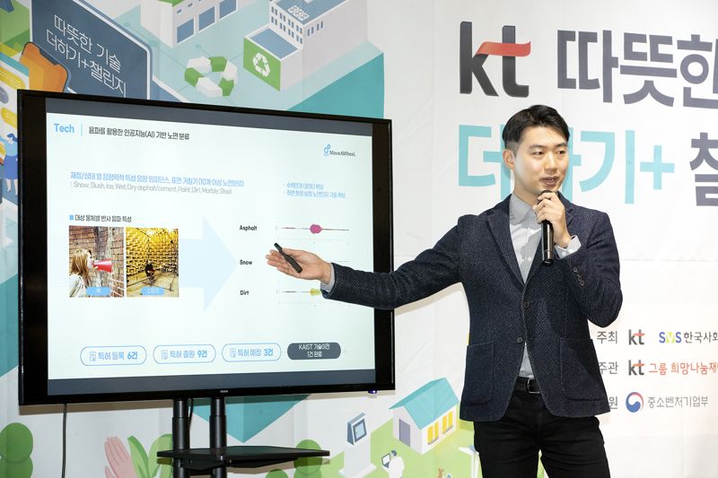 모바휠 김민현 대표가 자사의 종합도로정보플랫폼에 대해 발표하고 있다. KT 제공