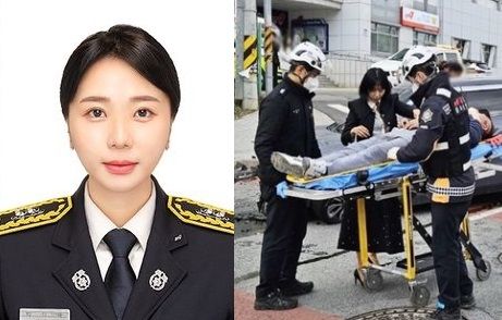 지난 2일 오후 비번일에 진천소방서에 들렀던 박지혜 소방사는 교통사고 현장에 달려가 신속한 대응으로 인명피해를 줄였다. (사진=진천소방서 제공)