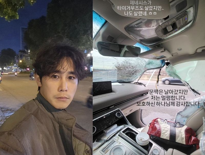 배우 정태우가 심하게 파손된 차량 내부 사진을 공개했다. 출처=배우 정태우 인스타그램