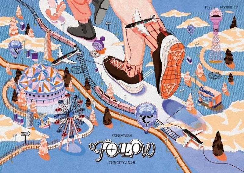 [서울=뉴시스] '아이치(나고야) 더 시티'(SEVENTEEN 'FOLLOW' THE CITY AICHI) 공식 포스터. 이 그림 속에는 더 시티 프로젝트 통해 팬들이 체험할 수 있는 재미 요소들이 망라돼있다. (사진 = 하이브 제공) 2023.12.14. photo@newsis.com *재판매 및 DB 금지