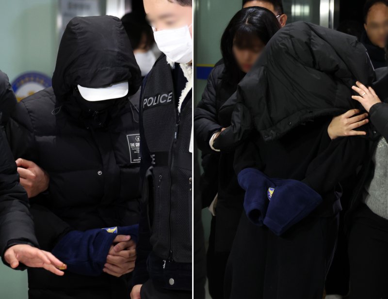 경복궁 낙서테러 용의자 10대 남녀가 19일 수원에서 체포돼 서울 종로경찰서로 압송되고 있다. /사진=뉴시스