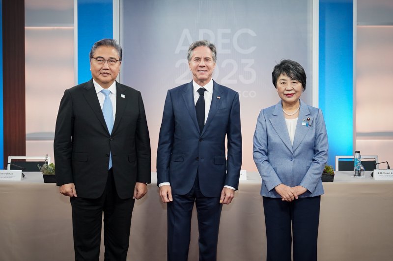 왼쪽부터 박진 외교부 장관, 토니 블링컨 미국 국무장관, 가미카와 요코 일본 외무상. (외교부 제공) 2023.11.15/뉴스1 /사진=뉴스1