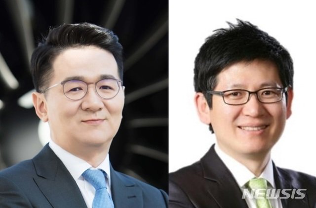[서울=뉴시스] 조원태 한진그룹 회장과 강성부 KCGI 대표. 2019.07.25. (사진=각사 제공)