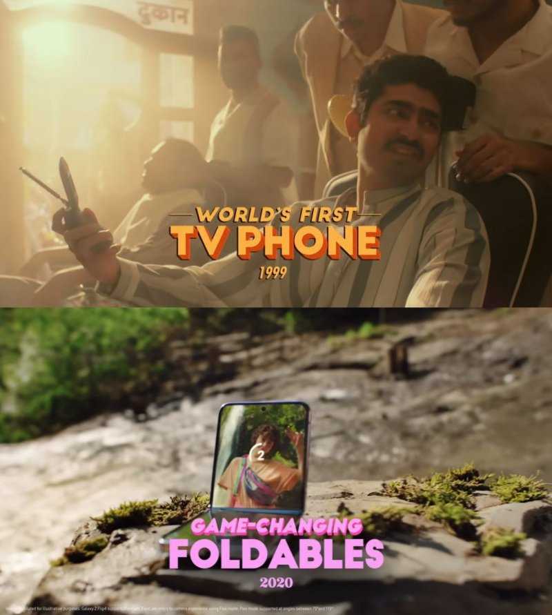[서울=뉴시스] 삼성전자가 3일 공개한 '삼성 갤럭시 언팩 2024' 티저 영상에는 TV폰(왼쪽), 폴더블폰(오른쪽) 등 삼성전자가 그동안 출시했던 휴대전화 역사를 소개했다. (사진=삼성전자 뉴스룸 유튜브 캡처) *재판매 및 DB 금지