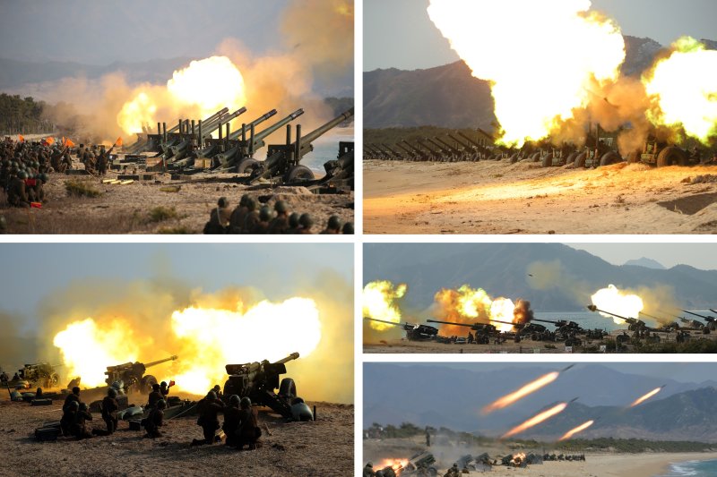 북한군 포사격 훈련 장면 자료사진. 사진=노동신문 캡처