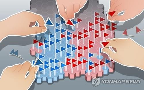 2020년 총선에서 동서로 확연히 갈라진 경상도와 전라도 지역구도 (출처=연합뉴스)