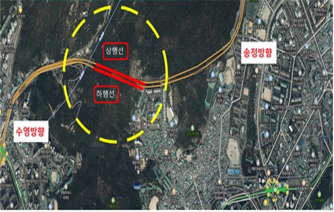 부산 장산1터널이 16일부터 3월 23일까지 부분 교통통제 된다. 부산시 제공