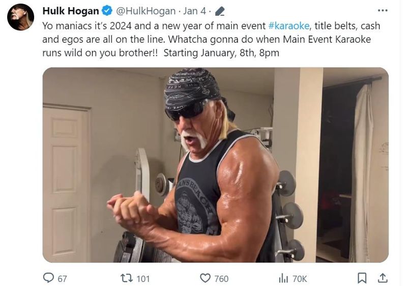 헐크 호건, X 게시물 /사진=헐크 호건(@HulkHogan) X 게시물 캡처,연합뉴스