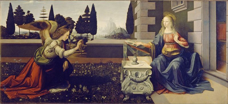 레오나르도 다 빈치 '수태고지' (98*217, 유채와 템페라, 1472~1476년, 우피치 박물관) 사진=위키피디아