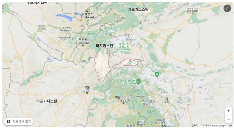 아프가니스탄 북동부 바다크샨 지역 지도/출처-구글맵
