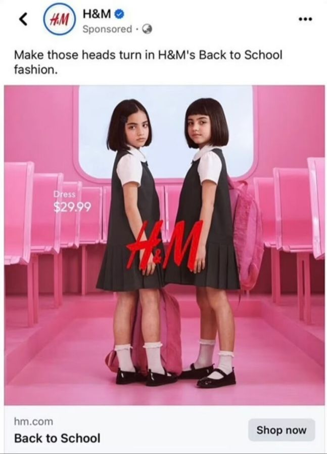 H&M이 최근 게재한 아동 교복 패션 광고 사진과 문구. H&M 캡처