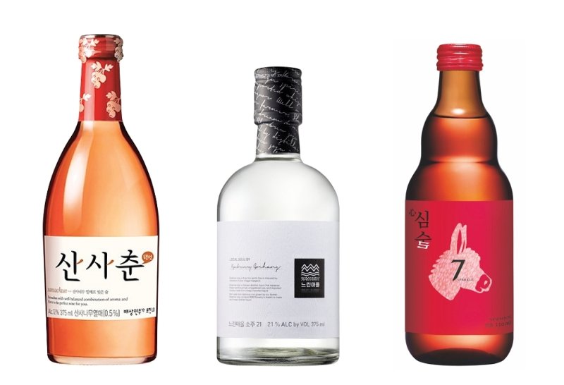 산사춘(왼쪽부터), 느린마을소주21, 심술7 /사진=배상면주가