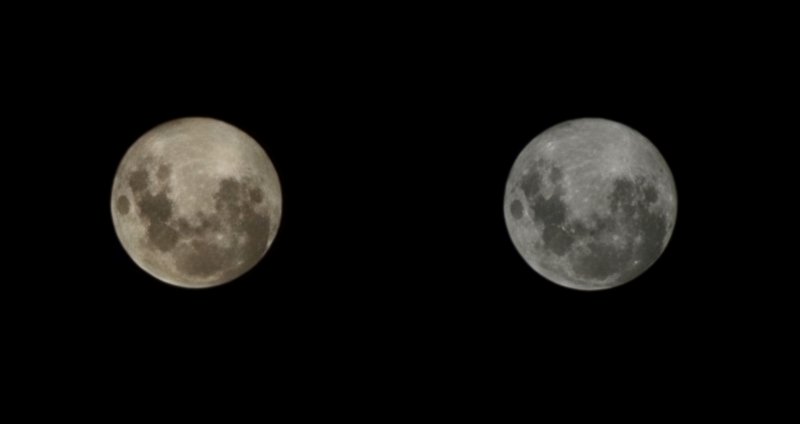 갤럭시S24울트라(왼쪽)와 갤럭시S23울트라로 각각 찍은 달 사진 사진=구자윤 기자