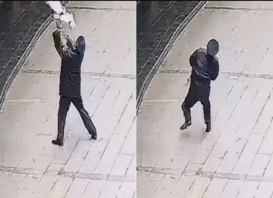 지난달 25일 중국SNS에서 화제가 된 '떨어진 아이를 맨손으로 받아낸 백화점 경비원'이라는 재목의 영상. 사진 중국 SNS 캡처