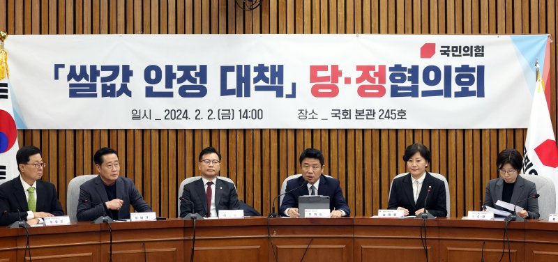 유의동 국민의힘 정책위의장이 2일 오후 서울 여의도 국회에서 열린 쌀값 안정 대책 당·정 협의회에서 발언을 하고 있다. 사진=뉴시스화상