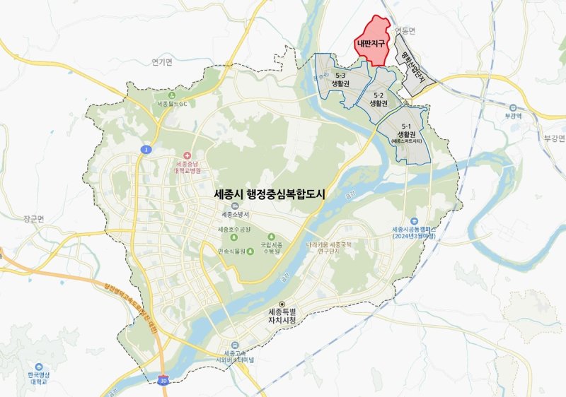 세종내판지구 위치도 [세종내판지구 도시개발사업 제공. 재판매 및 DB 금지]