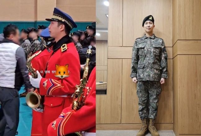 현역 군악대 복무 중 RM 사진 화제, 색소폰 든 그의 모습