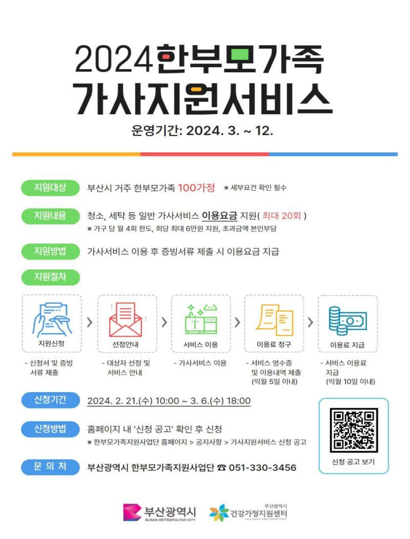 부산시 한부모가족 가사서비스 지원 안내 포스터. 부산시 제공