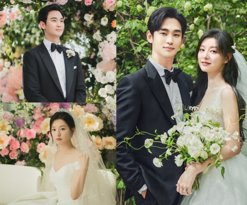 '눈물의여왕' 김수현♥김지원, 웨딩사진 공개…세기의 커플 탄생 결혼식 [N컷]