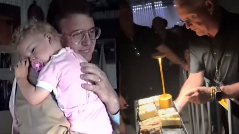 [서울=뉴시스] 팝스타 테일러 스위프트의 부친 스콧 스위프트(71)가 호주에서 파파라치를 폭행했다는 신고가 접수됐다고 데일리메일 등이 26일(현지시간) 보도했다. 사진은 스위프트 부녀의 과거 모습(왼쪽)과 테일러 스위프트 '디 에라스 투어' 호주 공연에 동행해 팬들에게 음식을 나눠주는 스콧 스위프트의 모습(오른쪽). (사진=테일러 스위프트 'The Best Day' 뮤직비디오 갈무리(왼쪽), 틱톡 갈무리(오른쪽)) 2024.02.27. *재판매 및 DB 금지