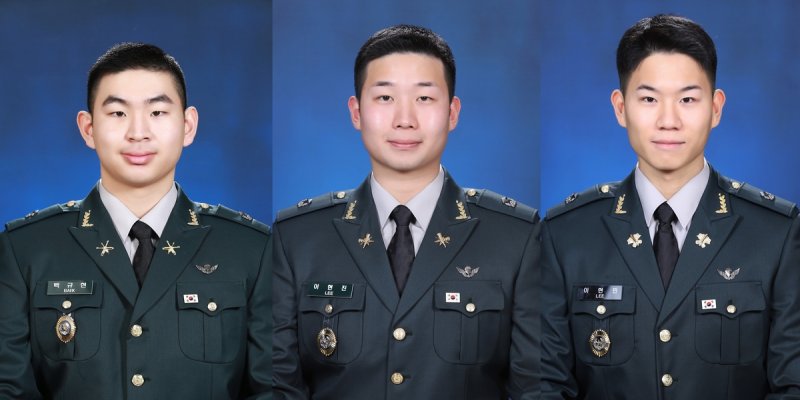 육군3사관학교 제59로 임관하는 백규헌·이현진·이현민 소위. 사진=육군 제공