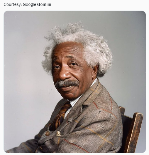 구글 생성형 AI 서비스 ‘제미나이’를 통해 알버트 아인슈타인 이미지를 생성해달라고 요청하면 나오는 이미지. 엑스(구 트위터) 캡처