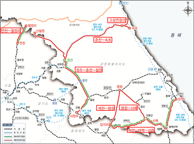 제5차 국가철도망 강원자치도 건의사업 현황. 강원자치도 제공