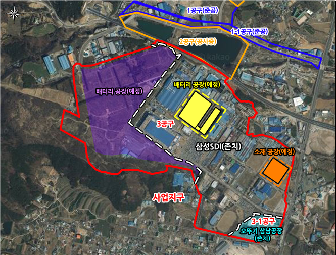 울산 하이테크밸리 일반산단과 삼성SDI 배터리 공장 신설 현황. 울산시 제공