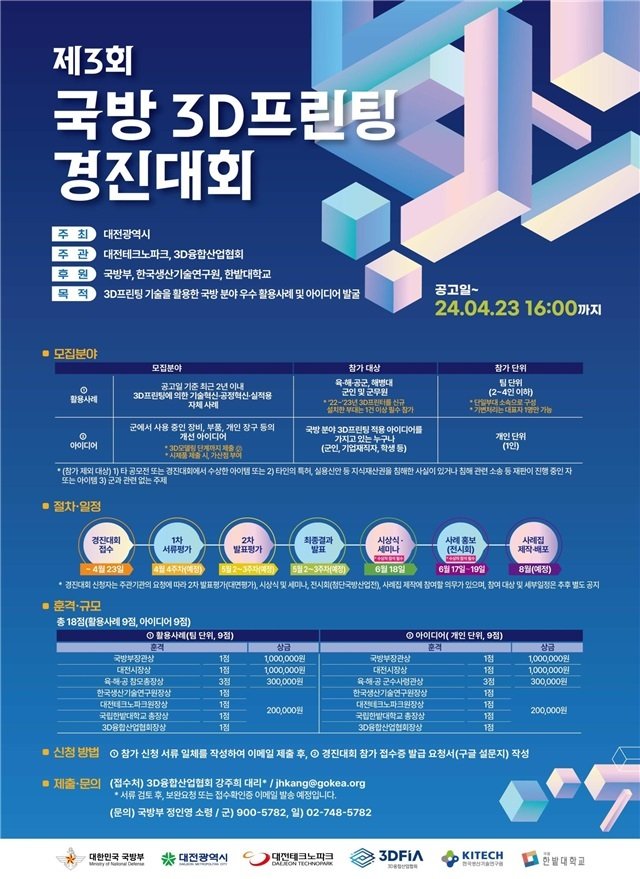 국방분야 적용, 군수 혁신 위한 '제3회 국방 3D프린팅 경진대회' 개최