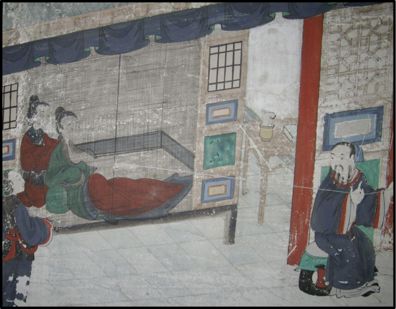 손사막의 고향인 중국 섬서성 요현(耀縣) 약왕산에 있는 약왕묘(藥王廟) 동벽의 벽화에는 현사진맥(懸絲診脈)하는 장면이 묘사되어 있다.