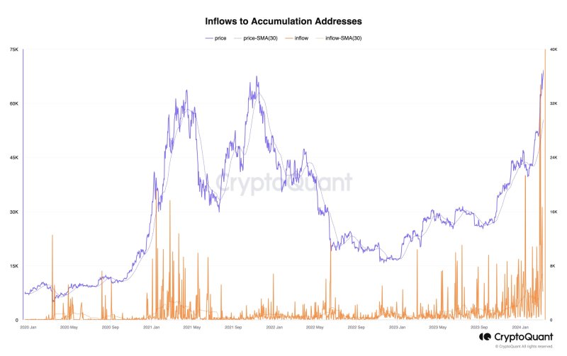 비트코인을 축적해두는 지갑 주소 수 또한 늘고 있다. 비트코인에 대한 수요가 증가하는 추세라는 의미다. 자료=크립토퀀트