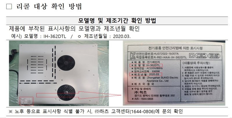 하츠 전기레인지 4만여대 화재 우려로 리콜 실시