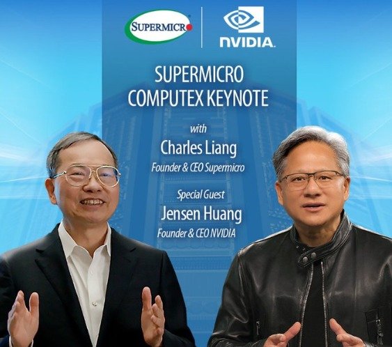 찰리 량(왼쪽) 슈퍼 마이크로 CEO와 젠슨 황 엔비디아 CEO의 행사 포스터. - 슈퍼 마이크로 X 갈무리