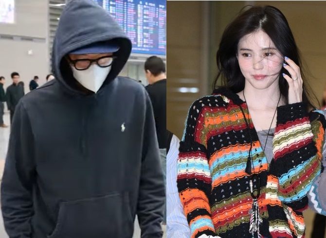 지난 17일 인천공항을 통해 입국한 배우 류준열(왼쪽)과 18일 입국한 한소희 / 유튜브, 뉴스1
