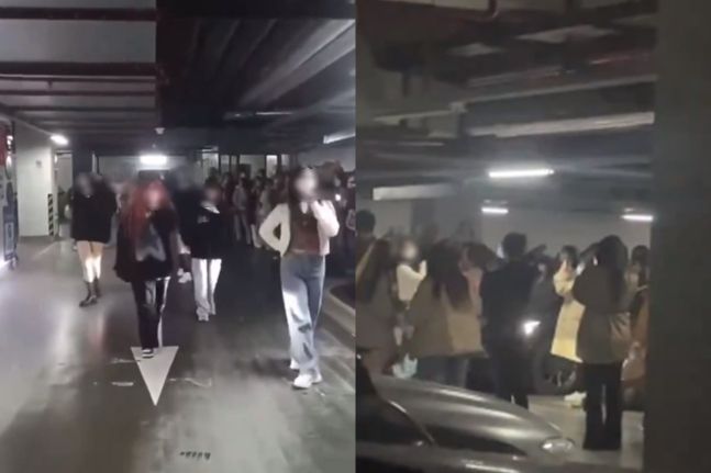 엔하이픈 중국 사생팬들이 숙소 주차장에서 춤을 추고 있는 모습 /영상=X 캡쳐