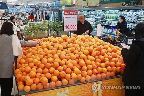 금값 국산 과일에 수입과일 인기 (서울=연합뉴스) 진연수 기자 = 사진은 15일 서울 이마트 용산점에서 오렌지를 고르는 시민들. 2024.3.15