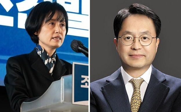 박은정(왼쪽) 조국혁신당 비례대표 1번 후보와 배우자 이종근 변호사. 연합뉴스