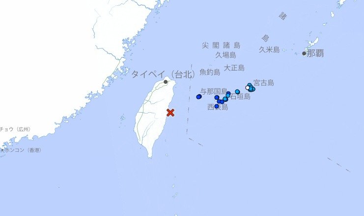 일본 기상국이 발표한 대만 지진 상황. 뉴스1